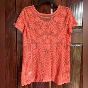 Maurices Sheer Top Suze Large in Salmon Color. New.